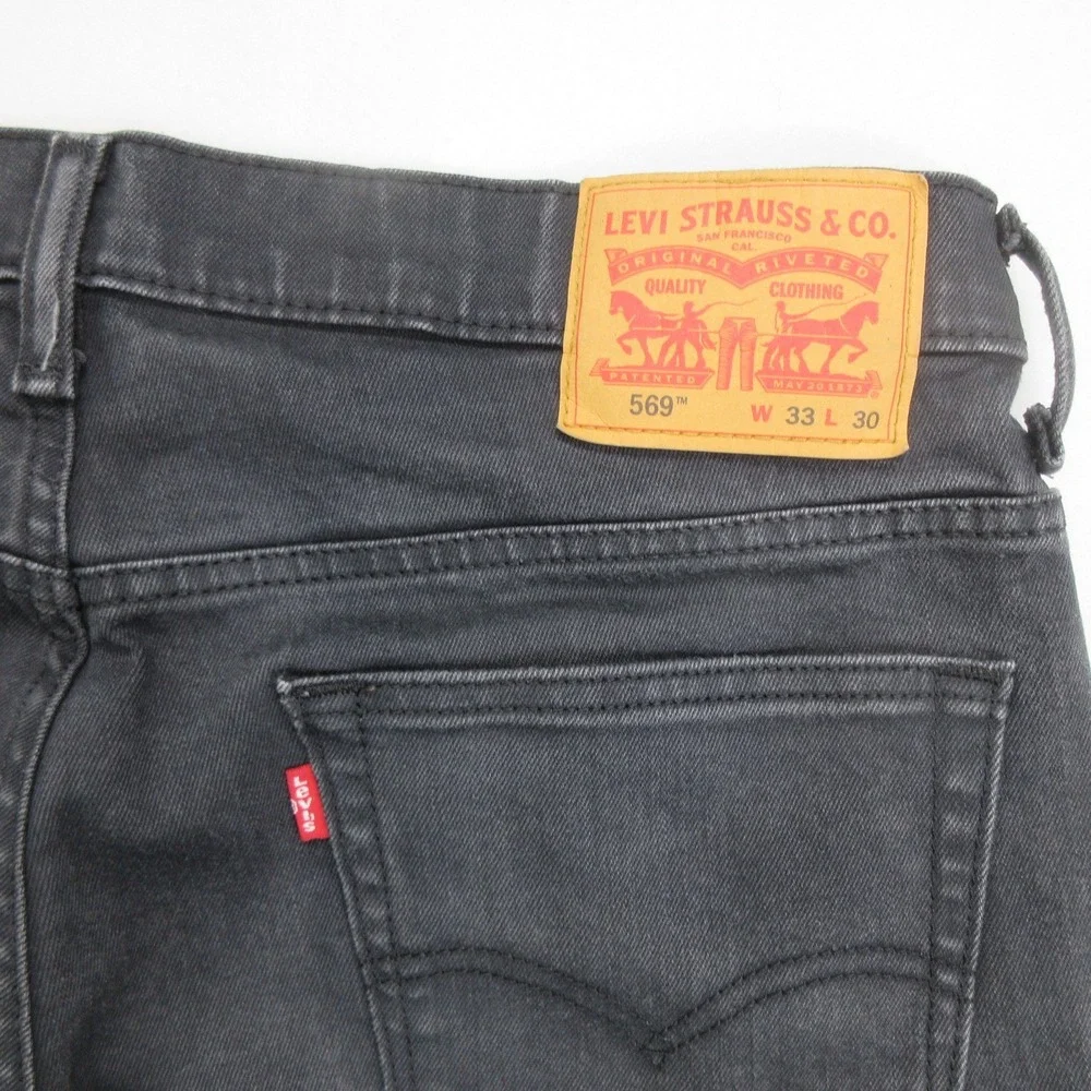 Levi's Men's Jeans 33x28 569 Loose Straight Black Denim Pants